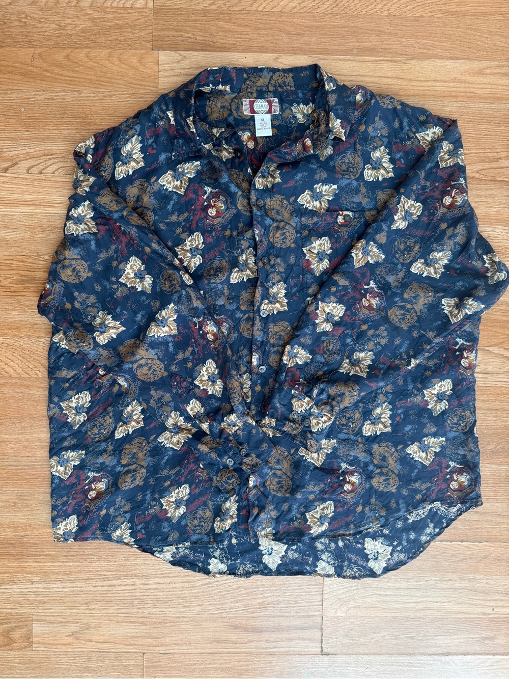 Chiamare Silk Button-Up Shirt Navy Paisley XL